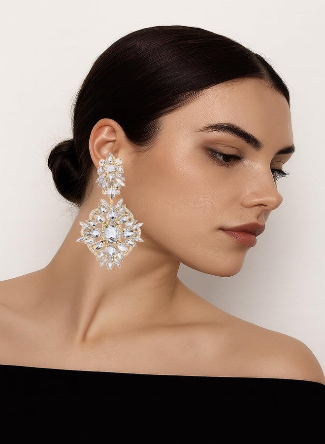 XSBODY Gold Clip On Earrings Dangling For Women Large Rhinestone Statement Chandelier Earrings Non Pierced For Women Prom Earring Trendy Jewelry Accessories - Image 4